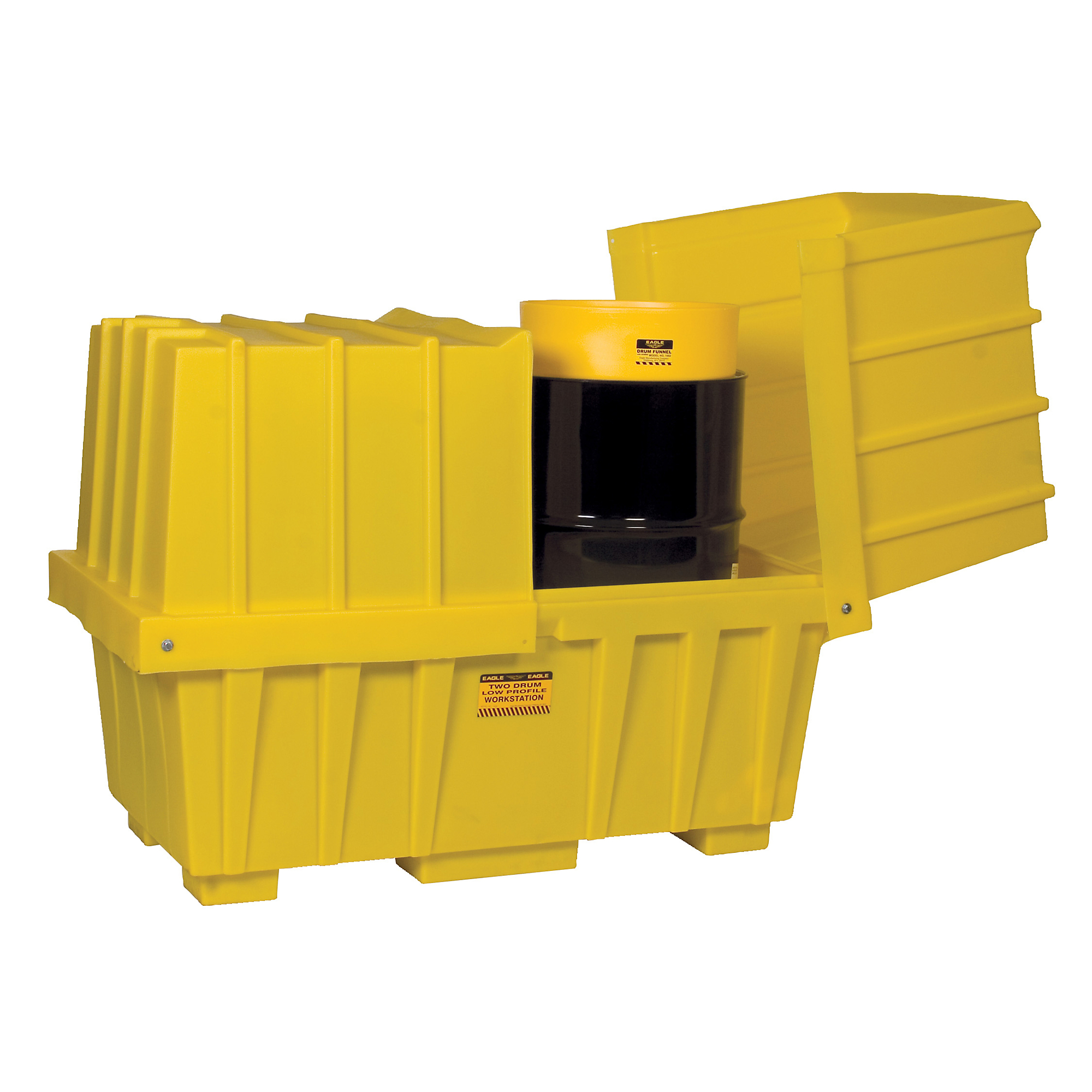 Eagle Low-Profile Workstation — 2-Drum, 110-Gal. Sump Capacity, Without Drain, Yellow, Model# 1626